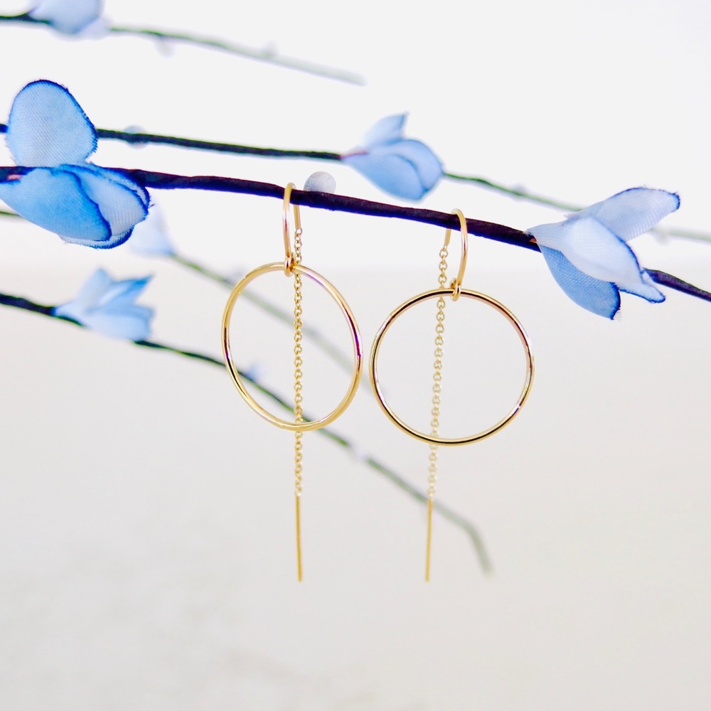 Open circle threader earrings 14k gold filled